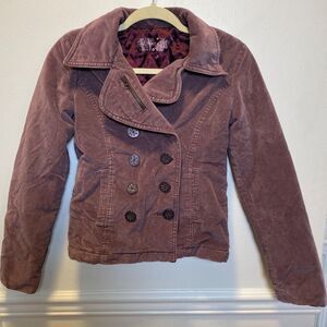 Y2K Whimsigoth Velvet Peacoat Jacket Purple Double Breasted Old Navy Junior XL